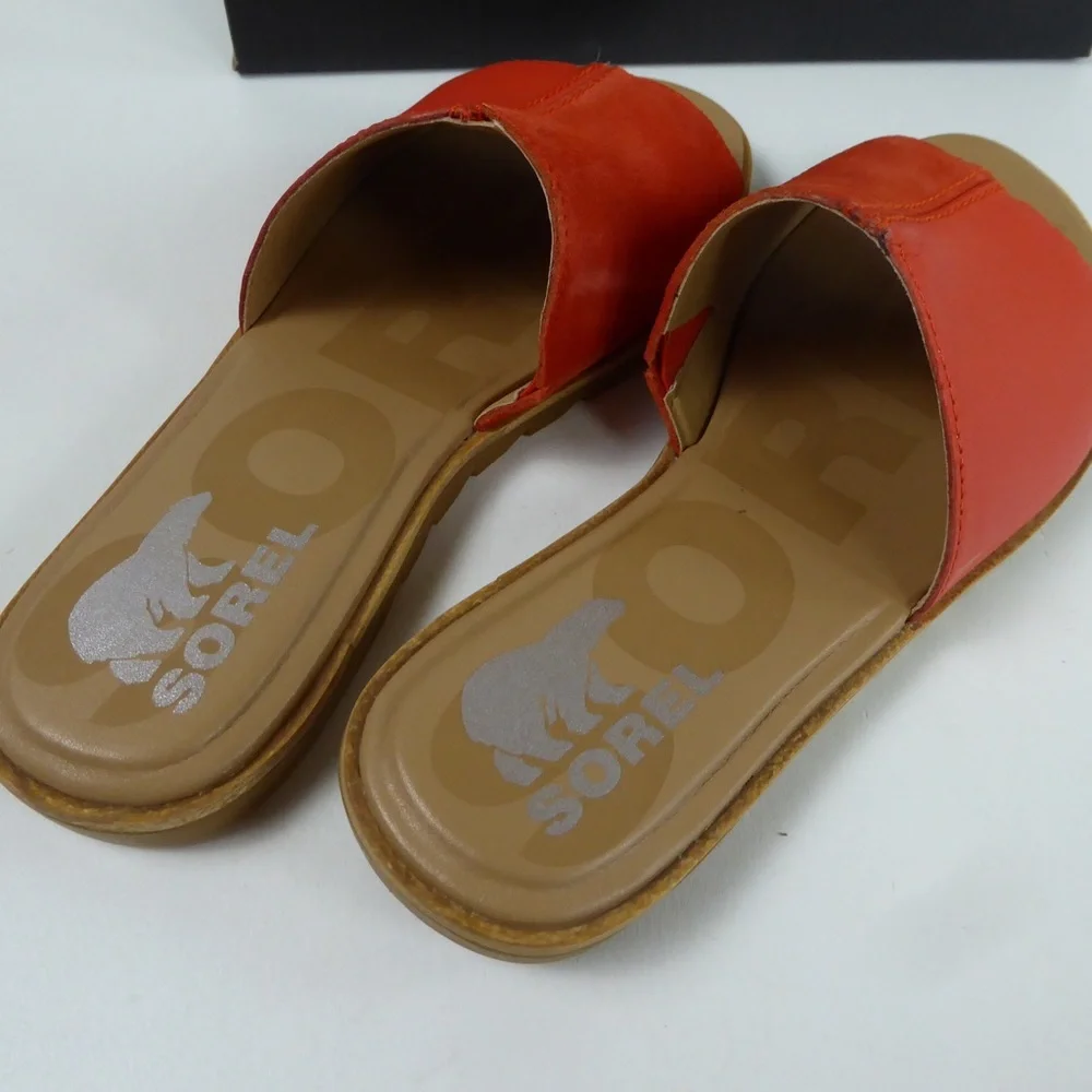 Sorel Ella II Block Suede Leather Slide Sandal NIB Signal Red - Picture 3 of 8